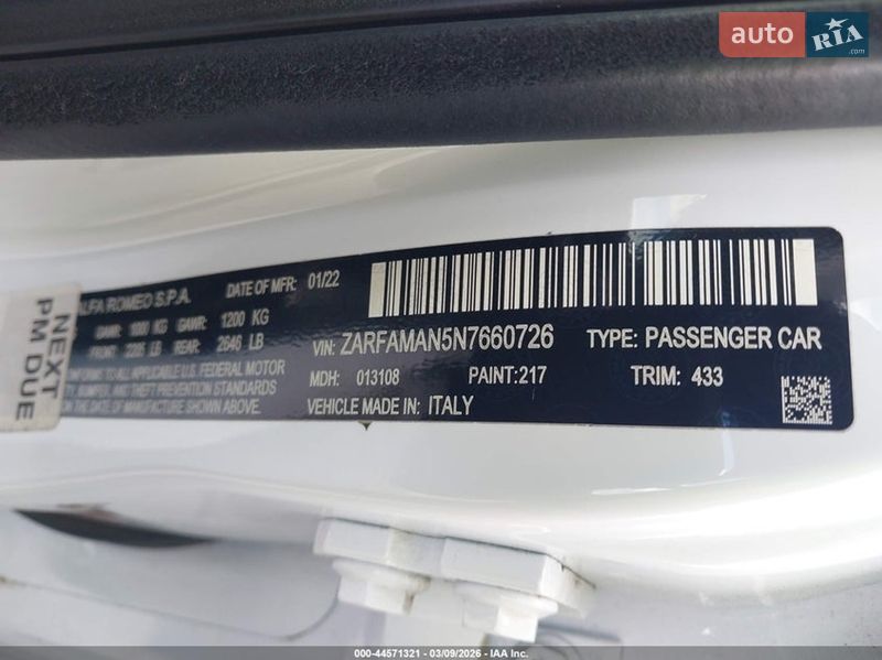 Седан Alfa Romeo Giulia 2022 в Львове
