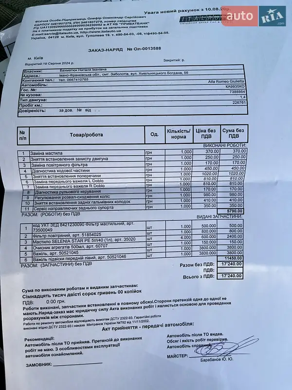 Хэтчбек Alfa Romeo Giulietta 2015 в Киеве документ