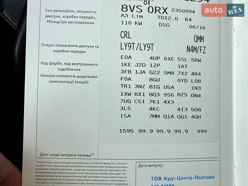 Седан Audi A3 2016 в Львові
