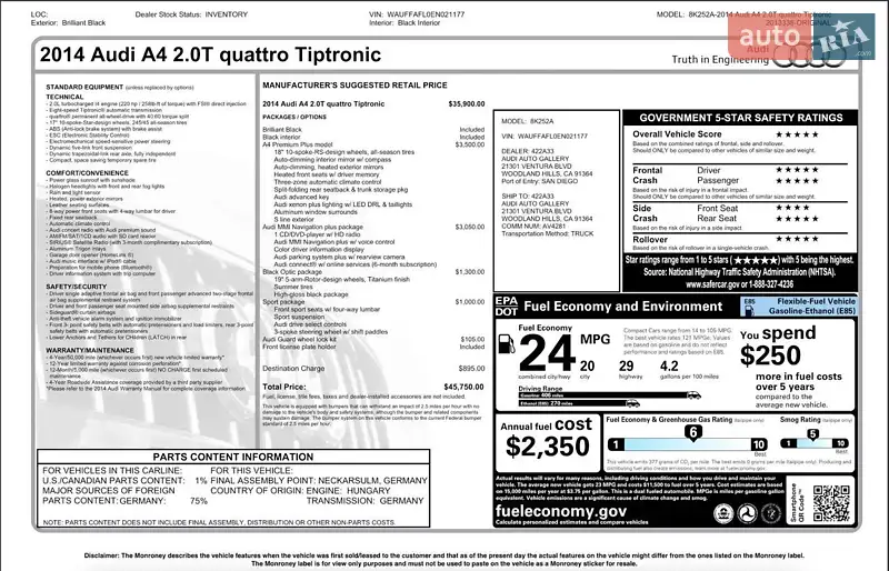 Седан Audi A4 2013 в Києві документ 2 фото Седан Audi A4 2013 в Києві документ