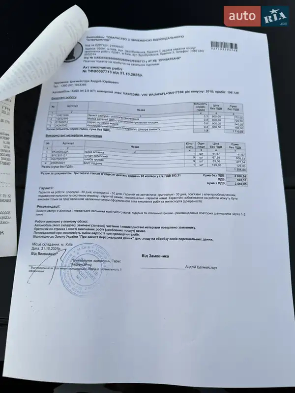 Седан Audi A4 2015 в Киеве документ