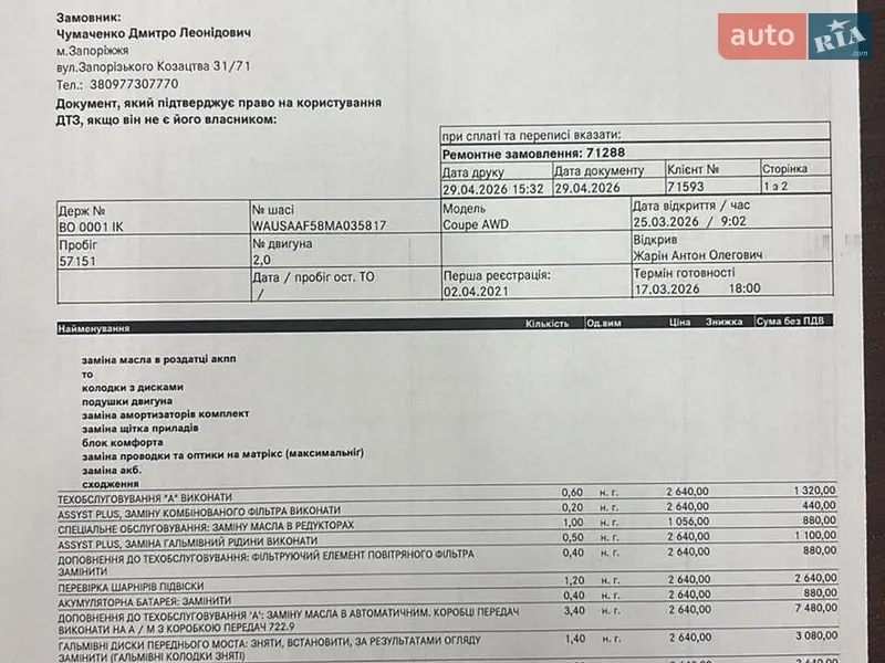 Купе Audi A5 2021 в Киеве документ