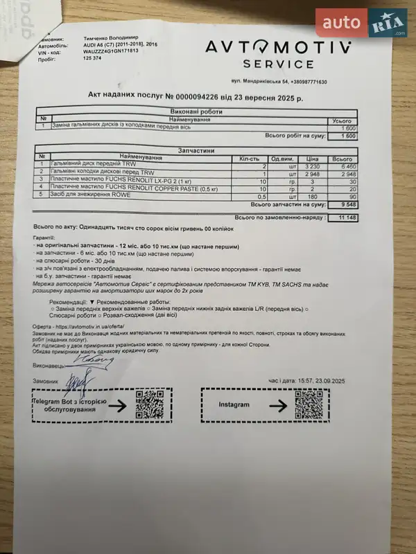 Седан Audi A6 2016 в Дніпрі документ