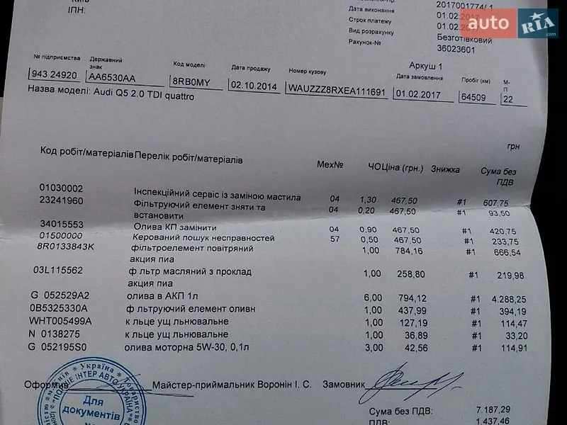Внедорожник / Кроссовер Audi Q5 2014 в Черкассах документ 5 фото Внедорожник / Кроссовер Audi Q5 2014 в Черкассах документ
