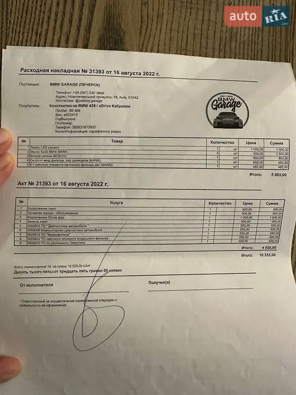 Кабріолет BMW 4 Series 2015 в Києві документ