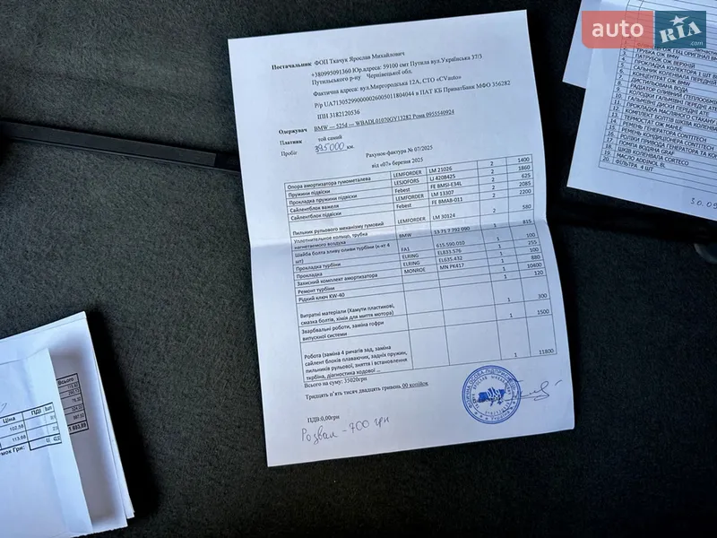 Седан BMW 5 Series 2002 в Черновцах документ