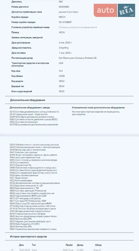 Седан BMW M5 2002 в Одессе документ