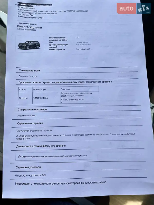 Внедорожник / Кроссовер BMW X7 2019 в Одессе документ 4 фото Внедорожник / Кроссовер BMW X7 2019 в Одессе документ