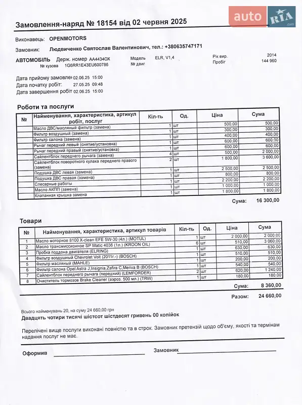 Купе Cadillac ELR 2014 в Києві документ