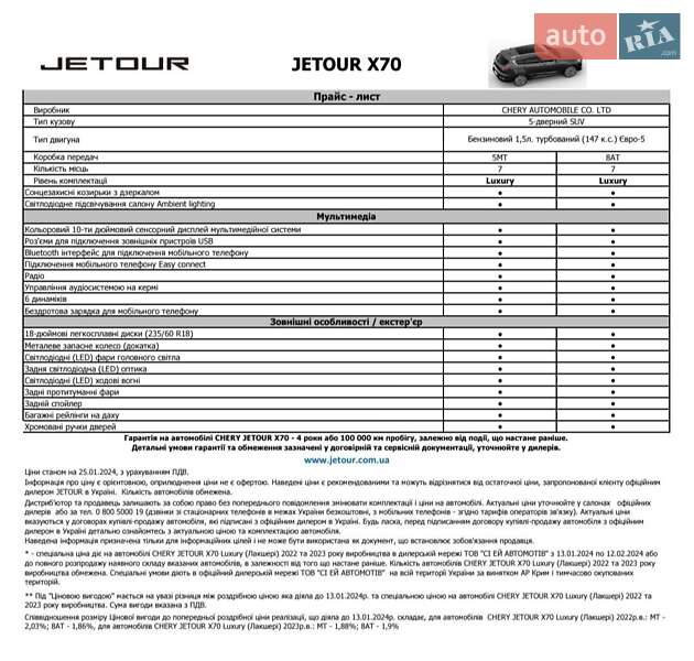 Позашляховик / Кросовер Chery Jetour X70 2022 в Києві