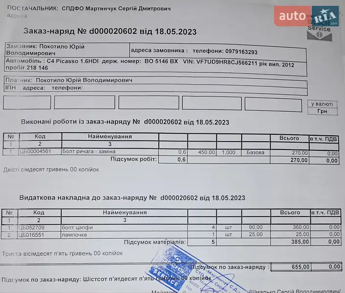 Микровэн Citroen C4 Picasso 2012 в Тернополе документ