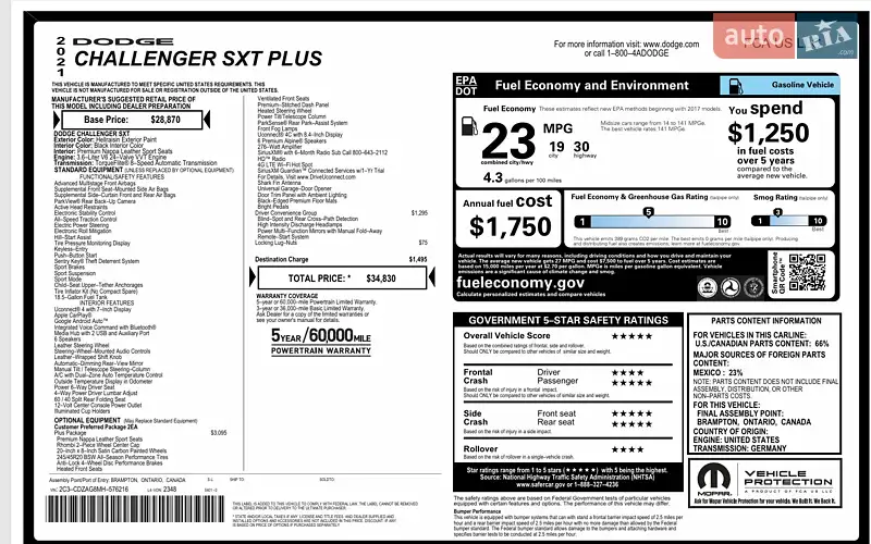 Купе Dodge Challenger 2021 в Киеве документ