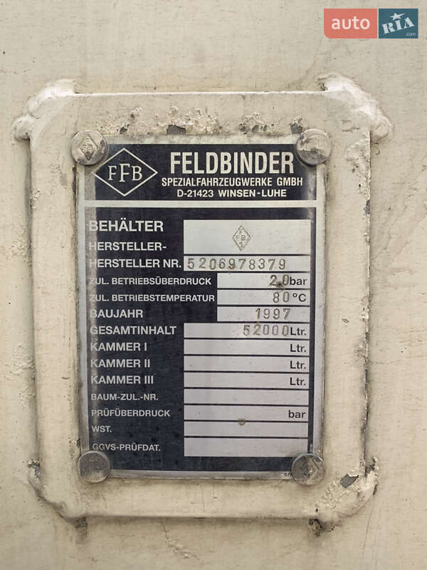 Цистерна напівпричіп Feldbinder KIP 1997 в Хмельницькому