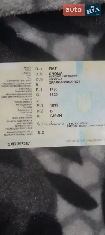 Ліфтбек Fiat Croma 1991 в Коростені документ 3 фото Ліфтбек Fiat Croma 1991 в Коростені документ