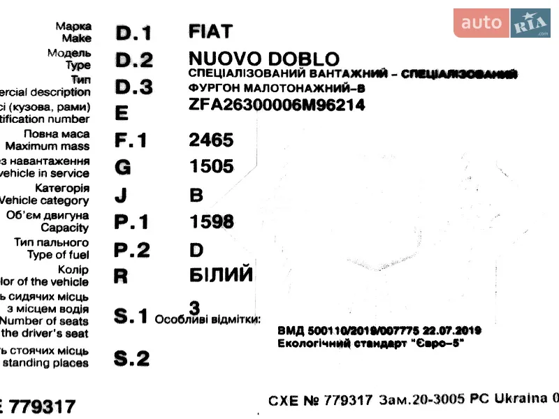 Грузовой фургон Fiat Doblo 2019 в Берегово документ 3 фото Грузовой фургон Fiat Doblo 2019 в Берегово документ