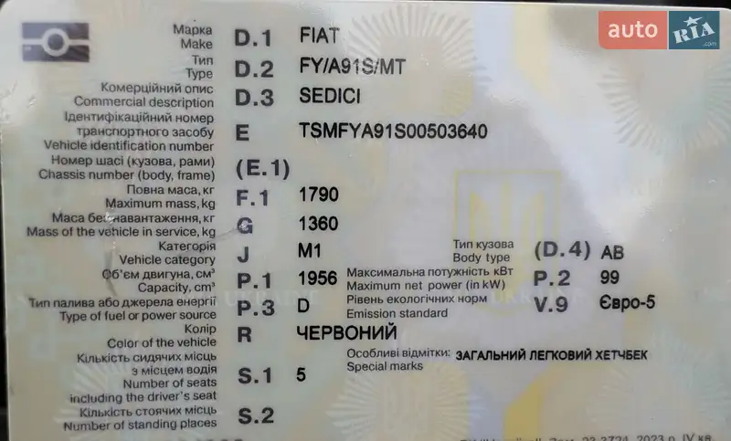 Позашляховик / Кросовер Fiat Sedici 2010 в Харкові документ