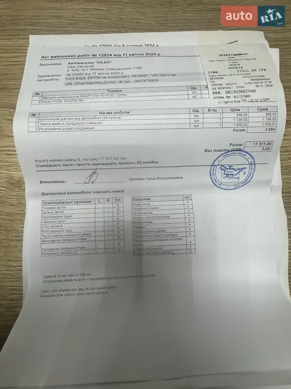 Позашляховик / Кросовер Ford Edge 2016 в Києві документ