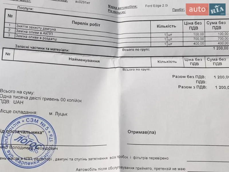 Внедорожник / Кроссовер Ford Edge 2016 в Луцке документ