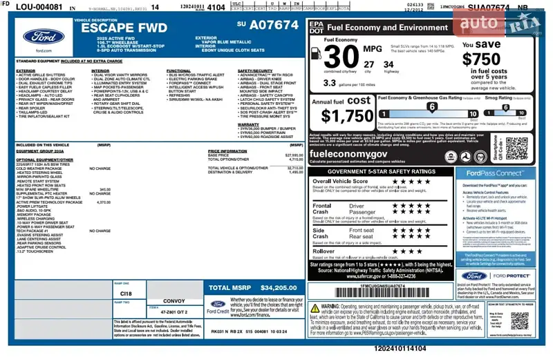 Позашляховик / Кросовер Ford Escape 2024 в Львові документ