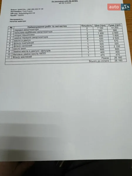 Седан Ford Fusion 2016 в Киеве документ