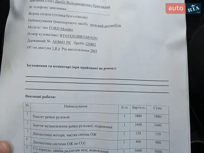 Лифтбек Ford Mondeo 2003 в Днепре документ