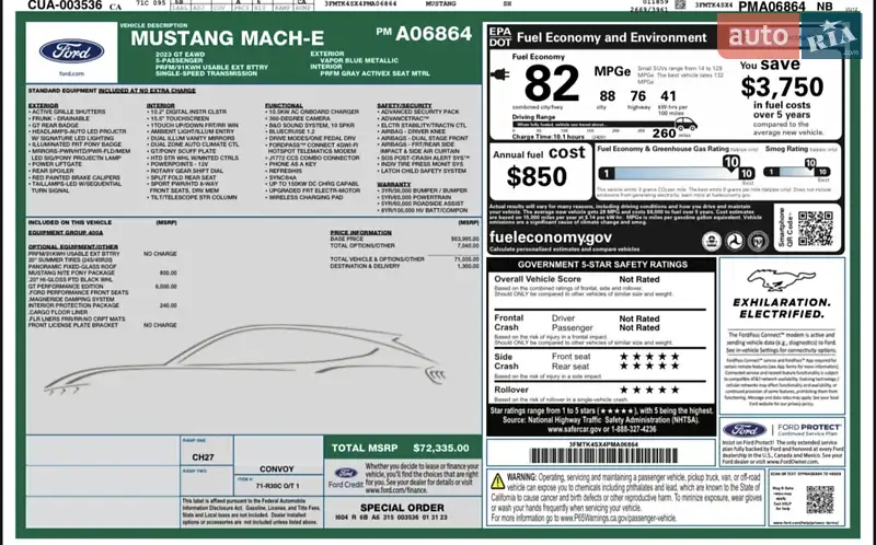 Внедорожник / Кроссовер Ford Mustang Mach-E 2022 в Львове документ