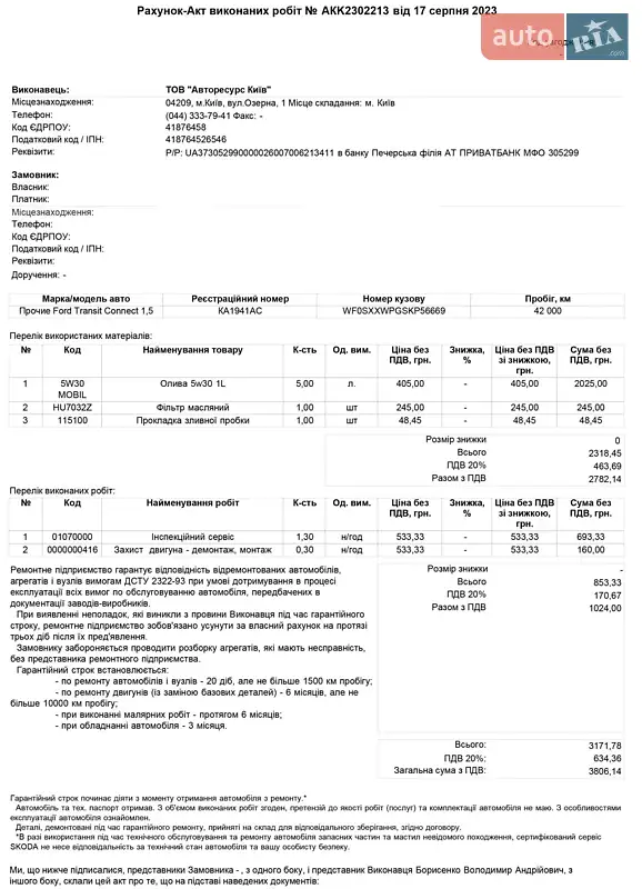 Вантажний фургон Ford Transit Connect 2019 в Києві документ