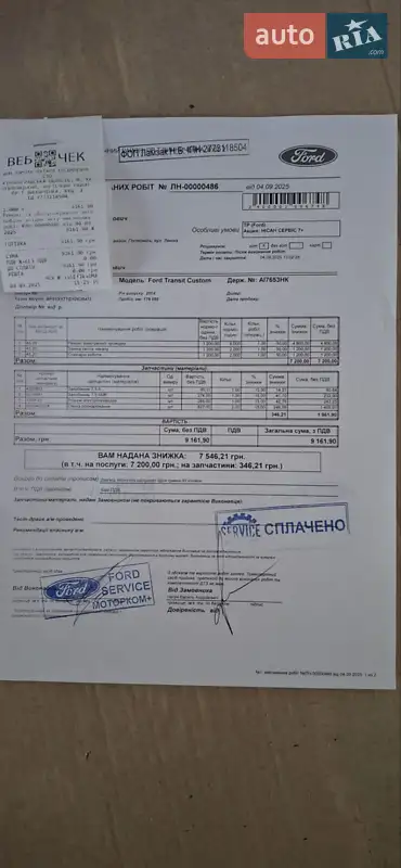 Грузовой фургон Ford Transit Custom 2014 в Кропивницком документ