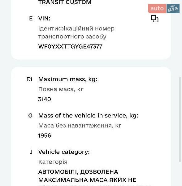 Грузовой фургон Ford Transit Custom 2016 в Кривом Роге