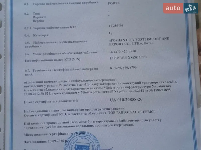 Скремблер Forte FT 250-F6 2025 в Івано-Франківську документ