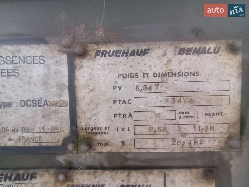 Цистерна полуприцеп Fruehauf T34 1991 в Ужгороде