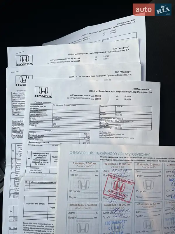 Седан Honda Civic 2008 в Запорожье документ