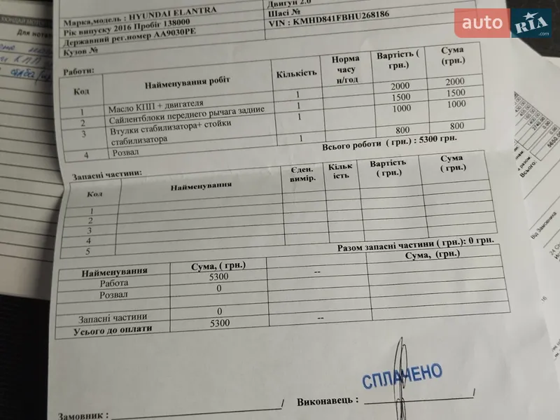 Седан Hyundai Elantra 2016 в Киеве документ