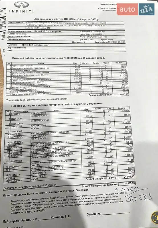 Позашляховик / Кросовер Infiniti EX 35 2007 в Одесі документ