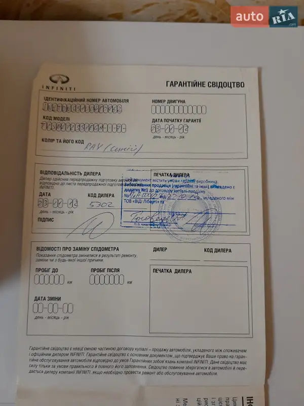 Внедорожник / Кроссовер Infiniti FX 30 2012 в Мукачево документ