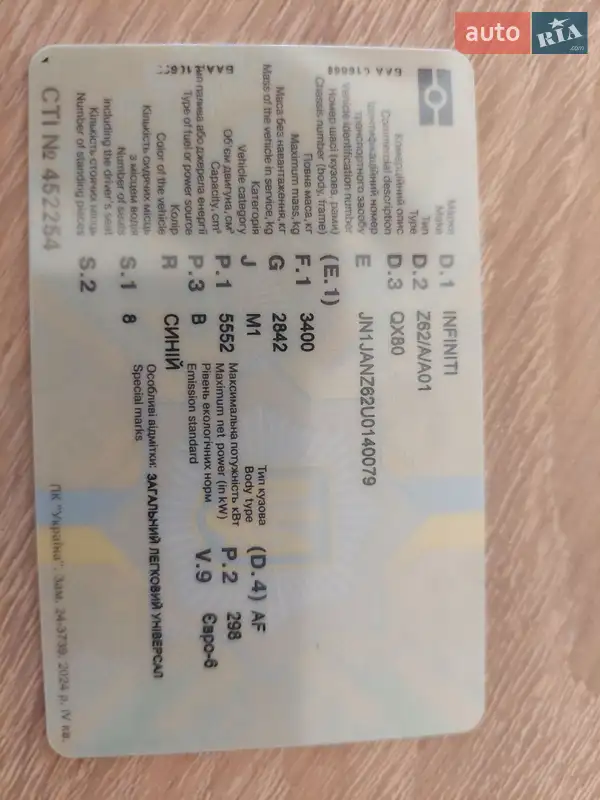 Внедорожник / Кроссовер Infiniti QX80 2024 в Киеве документ