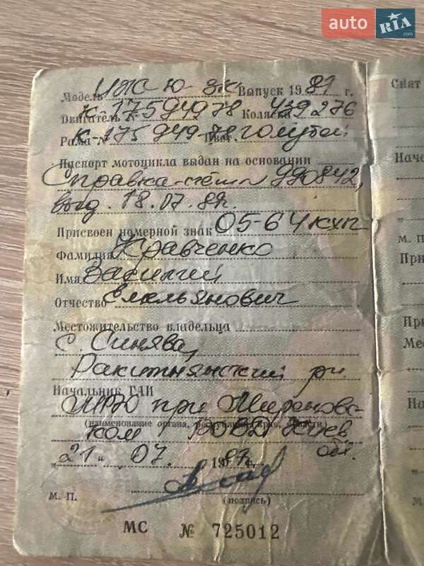 Мотоцикл Классік ИЖ Юпітер 5 1987 в Синяві фото 6 Мотоцикл Классік ИЖ Юпітер 5 1987 в Синяві