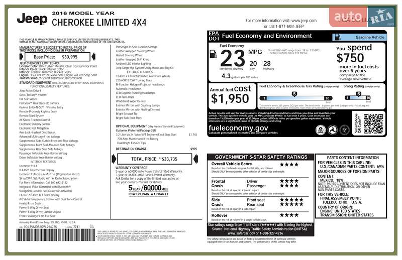 Позашляховик / Кросовер Jeep Cherokee 2016 в Черкасах