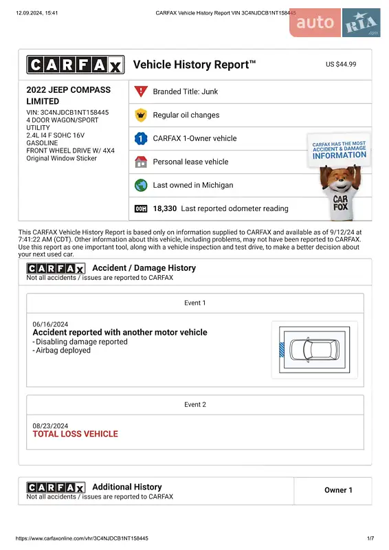 Внедорожник / Кроссовер Jeep Compass 2022 в Одессе документ 3 фото Внедорожник / Кроссовер Jeep Compass 2022 в Одессе документ