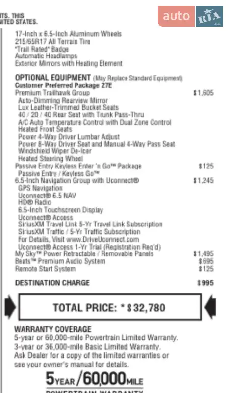 Внедорожник / Кроссовер Jeep Renegade 2016 в Киеве документ