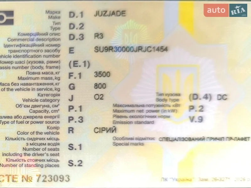 Лафет Juzjade R3 2018 в Луцке документ