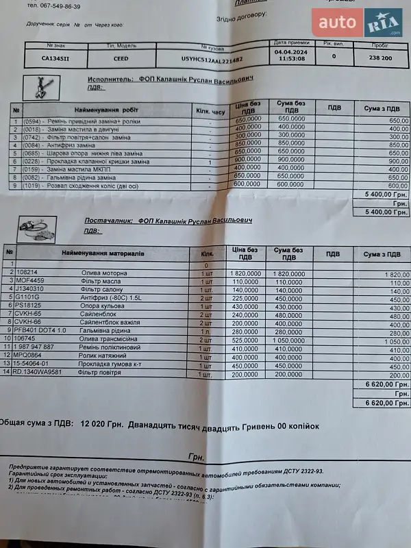 Хэтчбек Kia Ceed 2010 в Черкассах документ