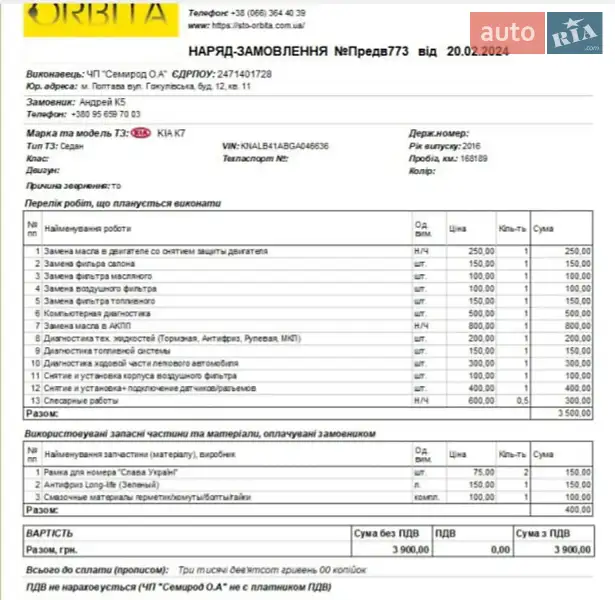 Седан Kia K7 2016 в Дніпрі документ