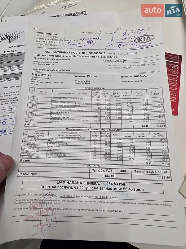 Хэтчбек Kia Picanto 2010 в Одессе документ 8 фото Хэтчбек Kia Picanto 2010 в Одессе документ