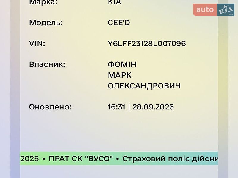 2008 KIA Proceed, VIN Y6LFF23128L007096:plate — фото 1 (autoria)