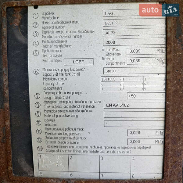 Цистерна полуприцеп LAG 0-3-38L 2008 в Шептицькому