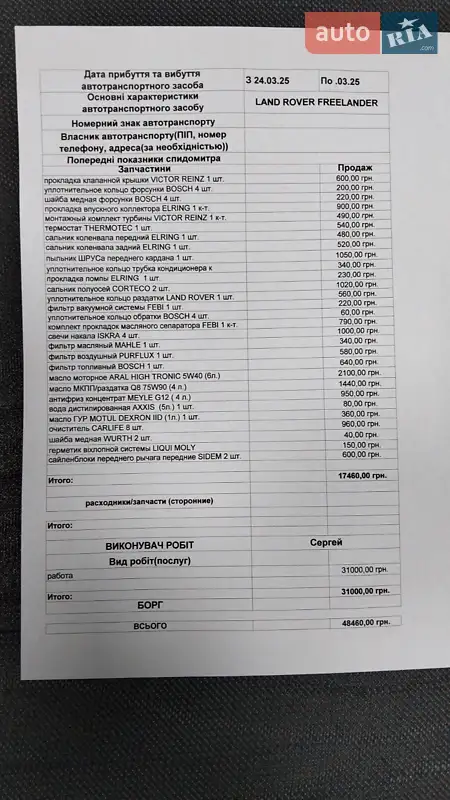 Позашляховик / Кросовер Land Rover Freelander 2002 в Миколаєві документ