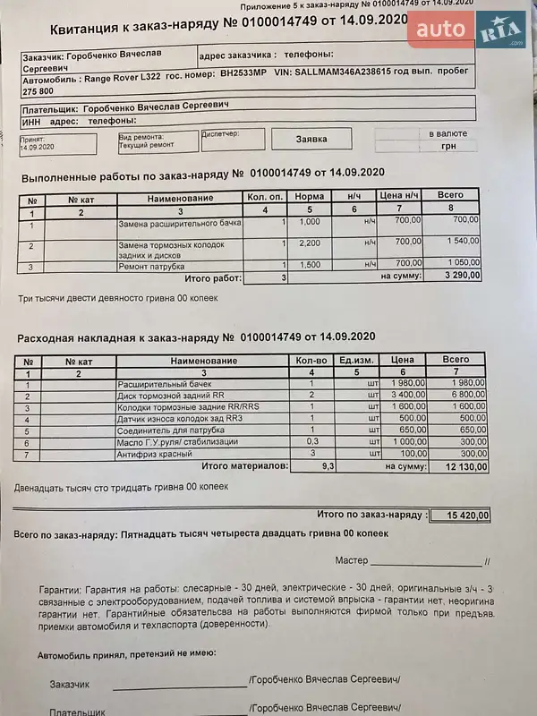 Внедорожник / Кроссовер Land Rover Range Rover 2006 в Одессе документ