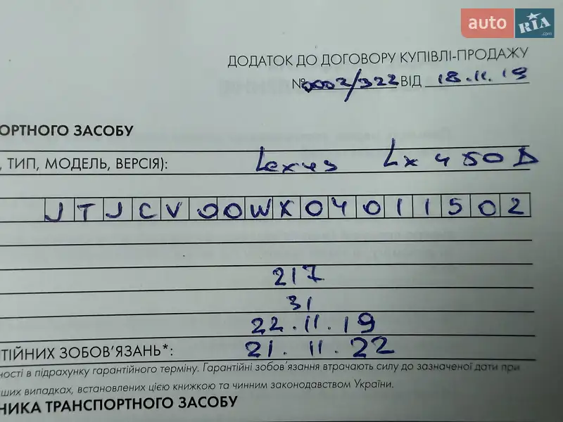 Внедорожник / Кроссовер Lexus LX 2019 в Виннице документ