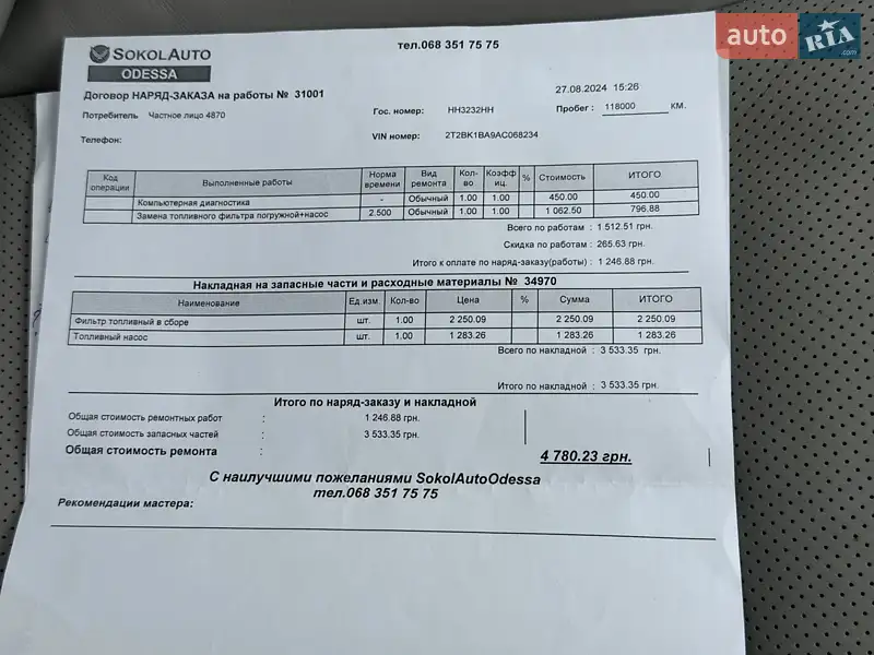 Внедорожник / Кроссовер Lexus RX 2010 в Одессе документ